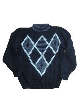 Vintage Black Geometric Diamond Sweater XL